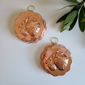 Pair of Strawberry Molds Kitchen Hanging Decor, Copper and Brass Color